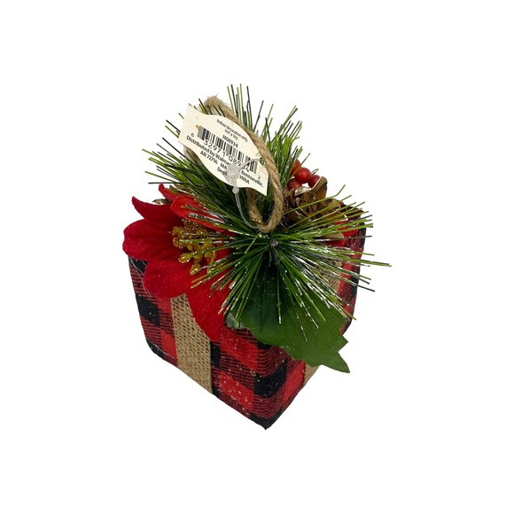 Red Black Buffalo Check Christmas Gift Present Ornament, Snowman Hats - Picture 4 of 10